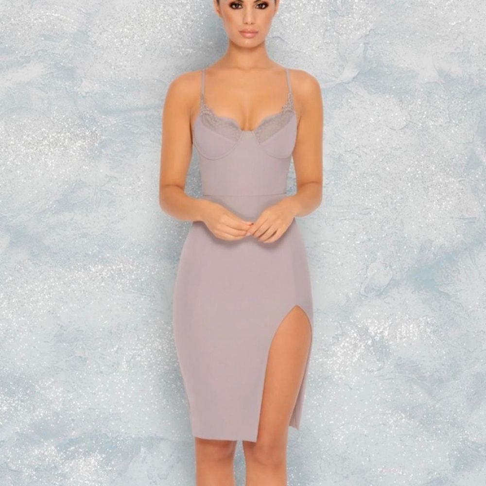 Oh Polly Lilac Purple Fitted Women’s Midi Dress.